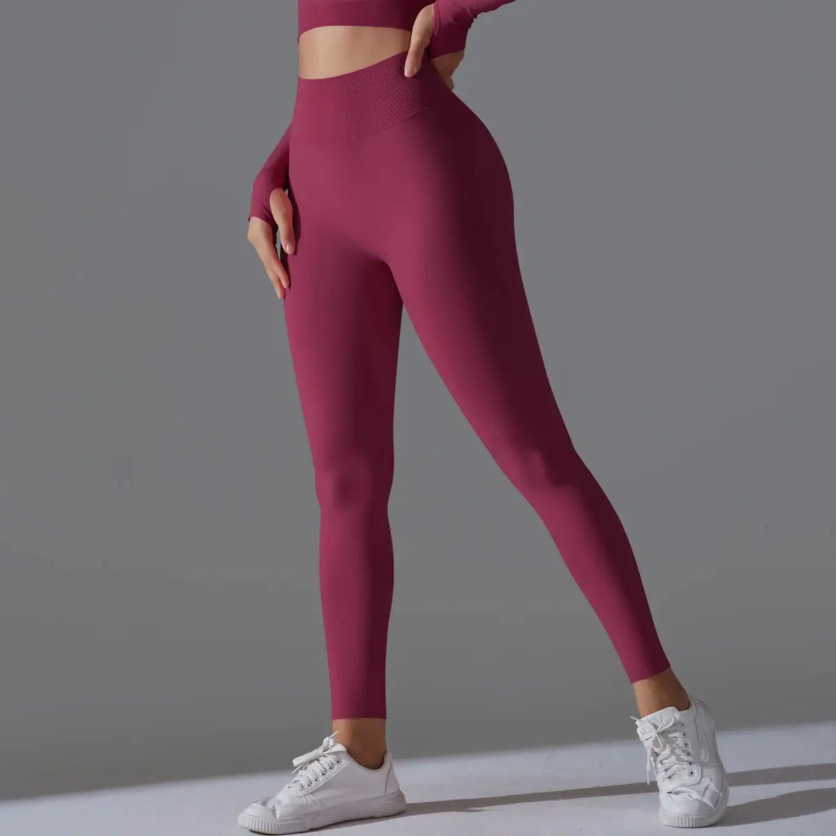 Women's seamless yoga leggings maroon, high-waist tummy-control scrunch butt lifting gym pants