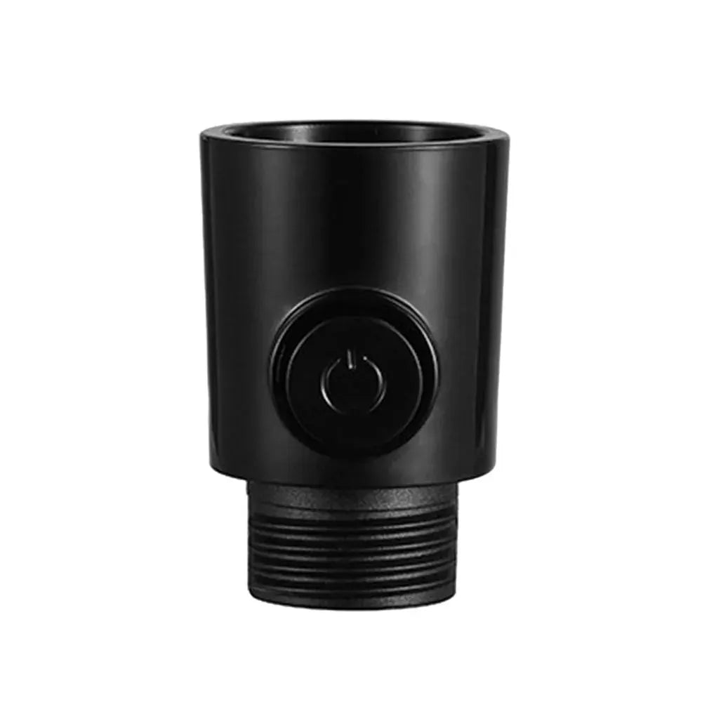 Black plastic shower head arm diverter valve with one-button control and threaded connection