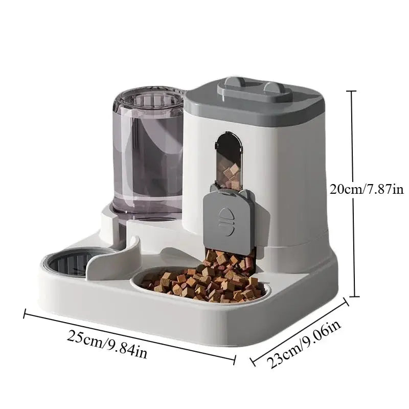 Cat And Dog Automatic Gravity Feeder With Spill Proof Design And Water Fountain Bowl Dual Function Dispenser