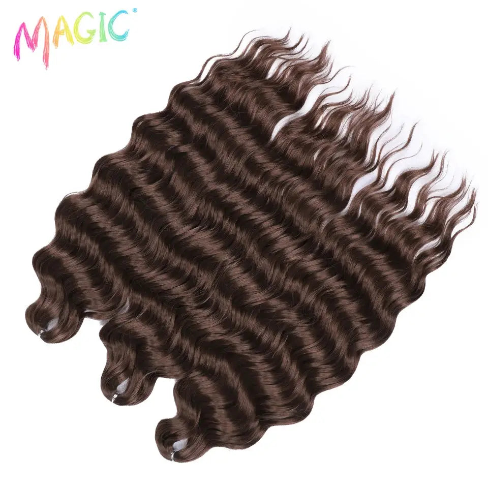 Anna synthetic hair extensions, 24in water-wave, deep brown ombre, set of hair bundles, Magic logo