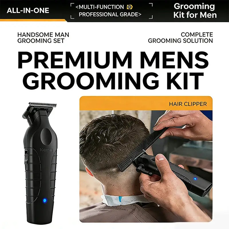 Kemei KM-2299 KM-T366 2-in-1 hair clipper grooming kit for men; black cordless clippers with blue LED by Simples Market