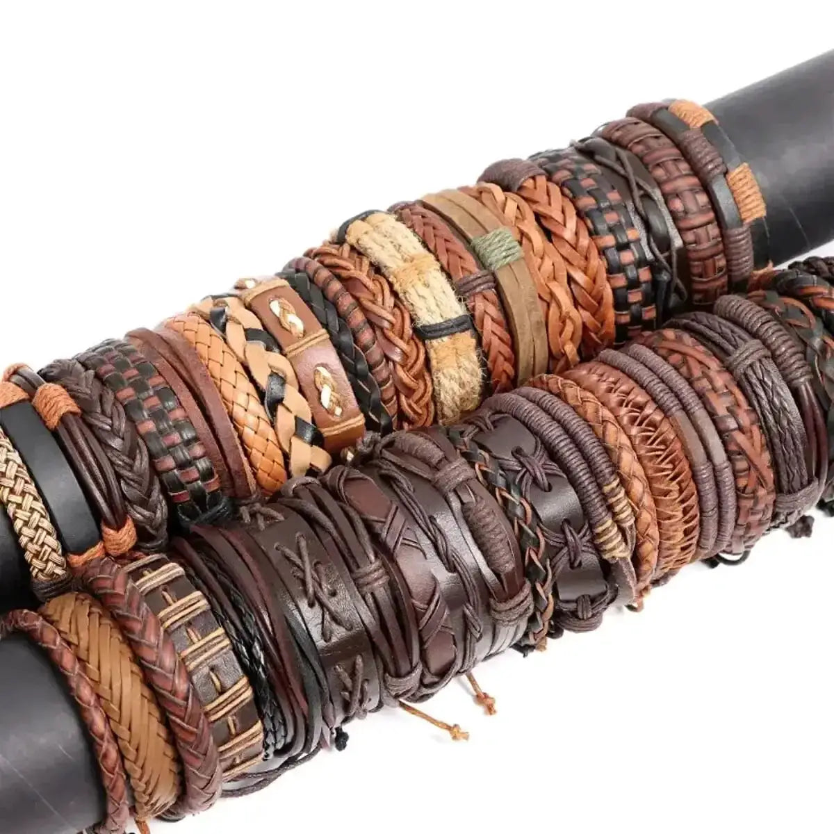 5Pcs Assorted Style Mens And Womens Leather Webbing Rope Bracelets Set For Everyday Wear And Festive Gift