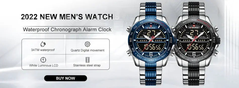 NAVIFORCE men's chronograph watch with stainless steel band in blue and black (2 watches)