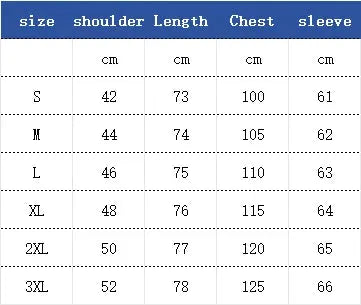 Men's long-sleeve spring and autumn shirt size chart by Simples Market with shoulder, length, chest, sleeve (S-3XL)