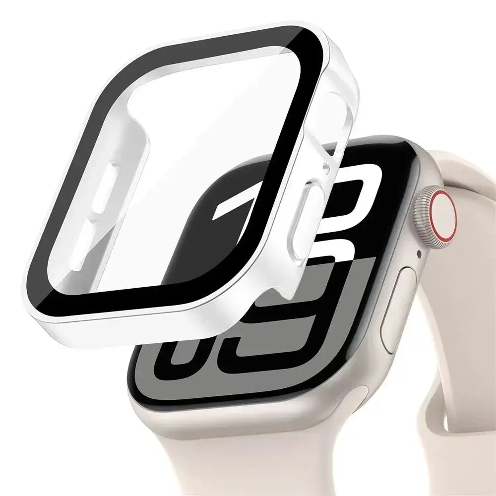 Simples Market Apple Watch tempered glass screen protector with PC bumper for 40–46mm models.