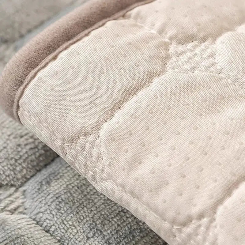 Flannel sofa cushion by Simples Market, beige plush seat cushion with non-slip backing.