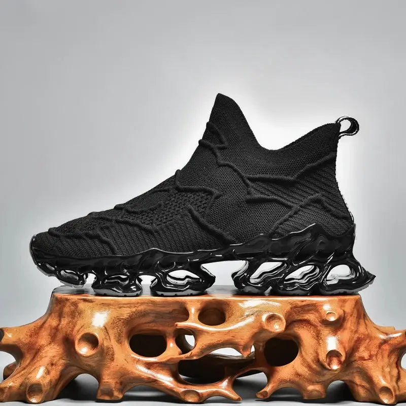 Men's black knit sneakers with sculpted black sole, Simples Market