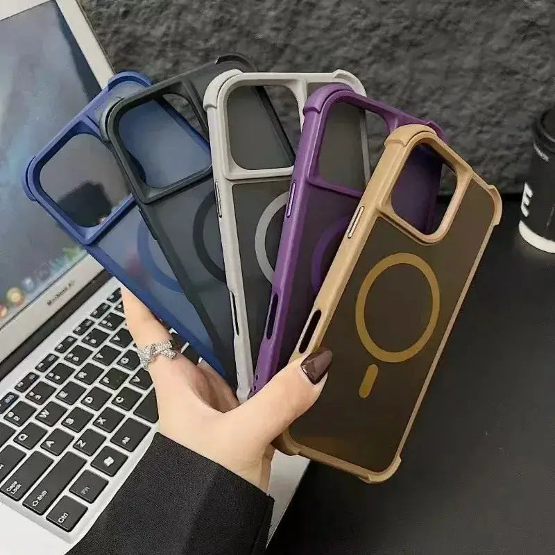 Magnetic luxury matte armor shockproof iPhone case set in 6 colors with MagSafe compatibility