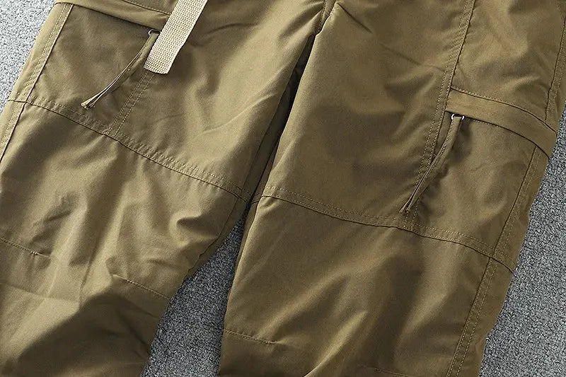 Waterproof windproof fleece-lined outdoor pants, olive, men's straight-leg with multiple zip pockets