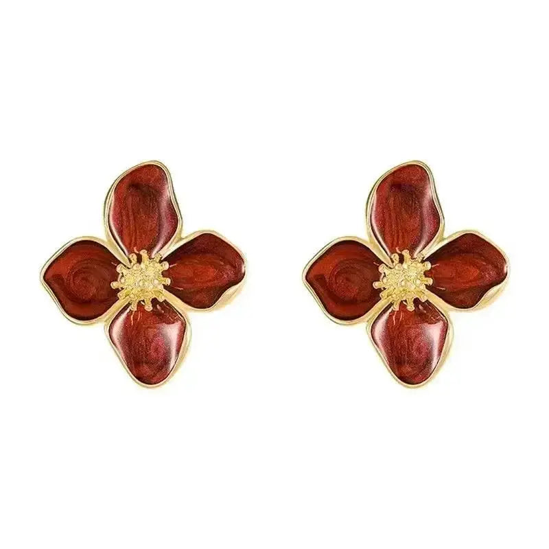 Hypoallergenic Stylish Vintage Flower Stud Earrings Gold Plated Stainless Steel For Women Party Jewelry
