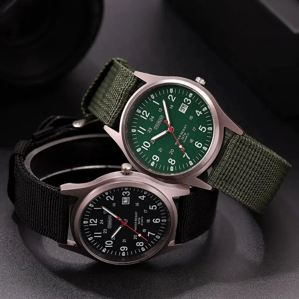 NovaForce Mens Military Style Quartz Wristwatch With Luminous Hands Full Calendar And Nylon Strap Casual Luxury