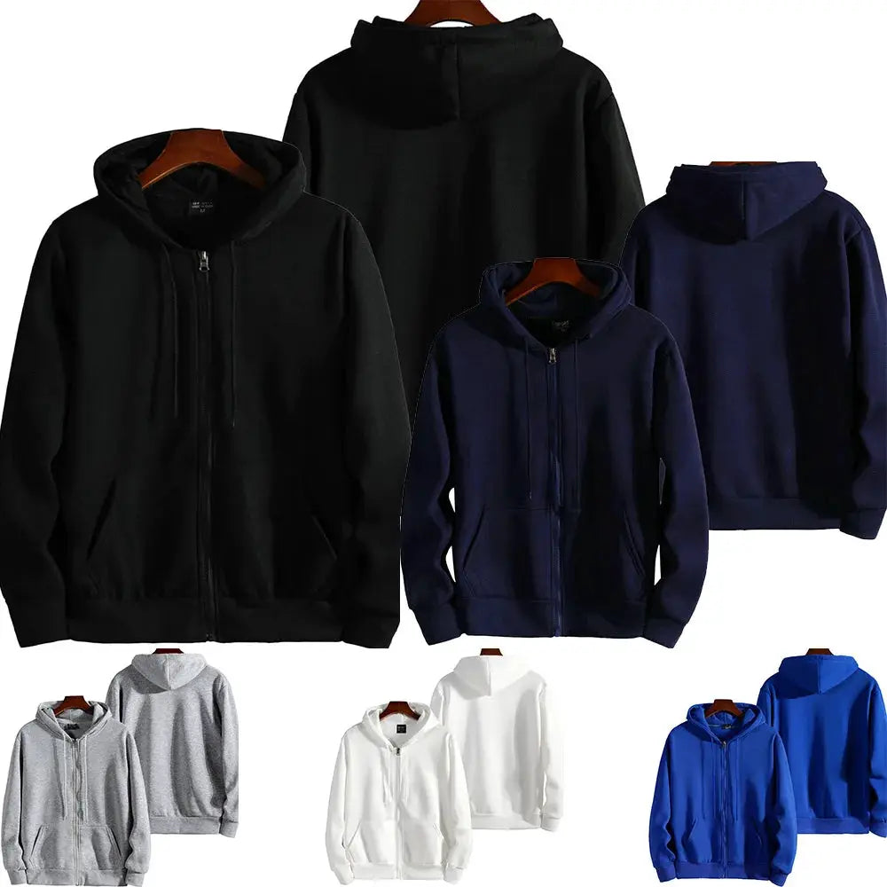 Zip-up hoodies, unisex long-sleeve hooded sweatshirts, set of 9 solid colors