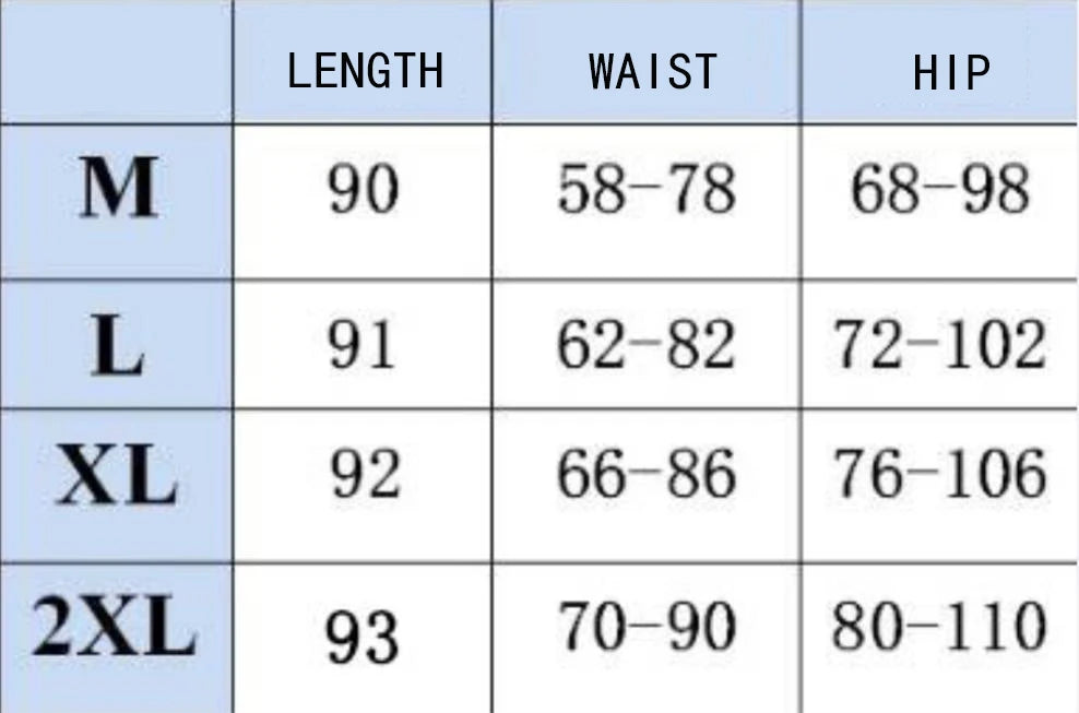 Simples Market women's seamless high-waist leggings size chart with M–2XL sizes and waist/hip measurements