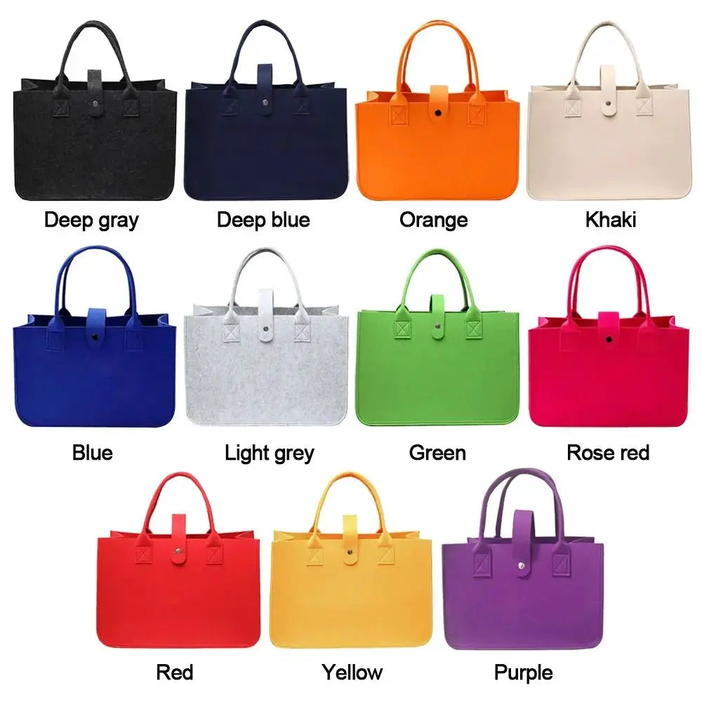 Simples Market portable large-capacity mummy bag with 11 solid-color felt shoulder bags on display.