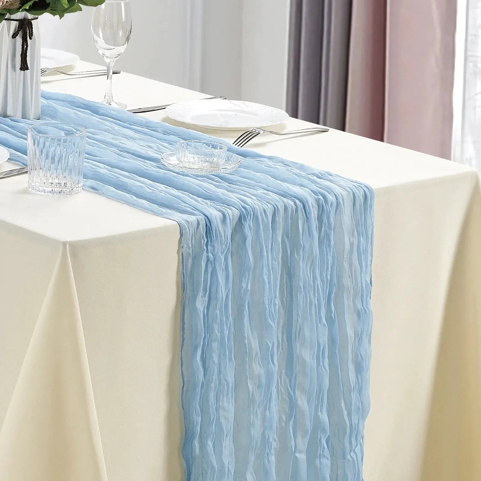 Set Of 10 Dusty Blue Cheesecloth Table Runners 40x270 Cm Boho Gauze Rustic Sheer For Wedding Bridal Shower Banquet