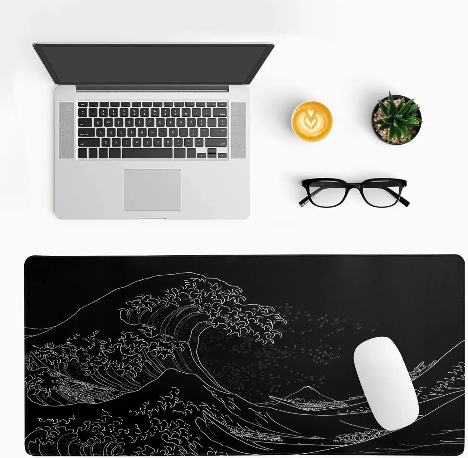 Japanese Sea Wave Large Mouse Pad Anime Black Gaming Extended Desk Mat 3mm Thick Non Slip Rubber Base