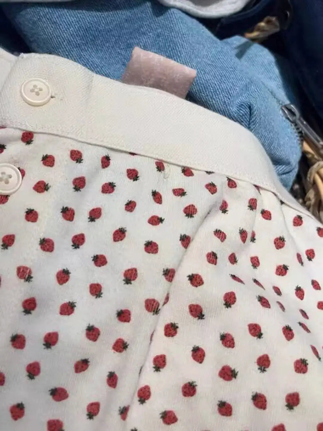 Strawberry Print Vest And Shorts Set For Women Eyelet Bow Tank Top
