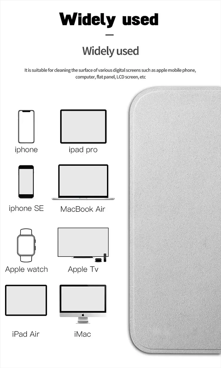 Polishing cloth for Apple devices with nano-texture surface; ideal for iPhone, iPad, MacBook, Apple Watch, iMac.