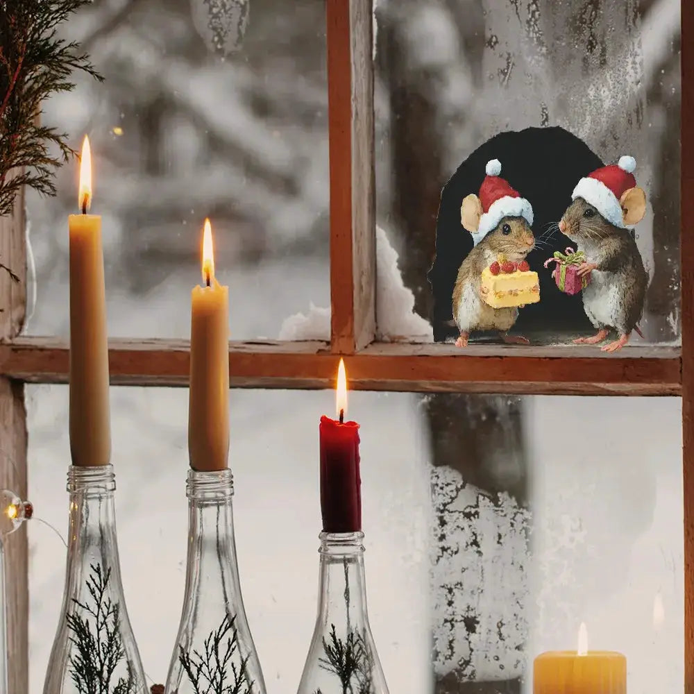 Cute Christmas Small Mouse Wall Stickers Home Decoration Noel Navidad Merry Christmas 2025 Happy New Year 2026