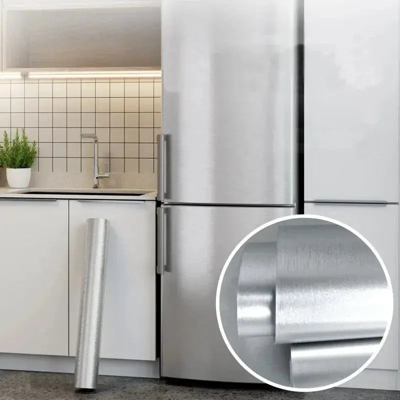 40cm Brushed Silver Stainless Steel Effect Wall Sticker for Kitchen Living Room Fridge Countertop Adhesive Wallpaper