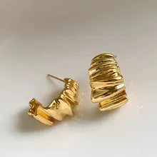 Irregular Wavy Pleated Hoop Earrings For Women Stainless Steel Gold Color Charm Dangle Jewelry Accessories Gift