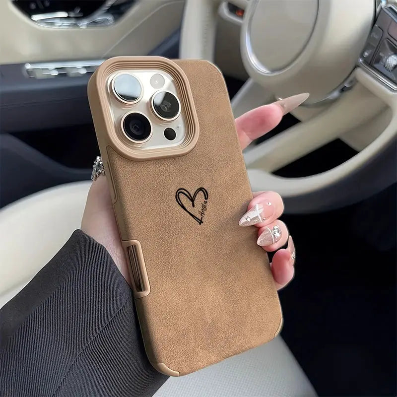 Airplane Route Love Heart Design Faux Leather iPhone Case, tan, fits multiple iPhone models