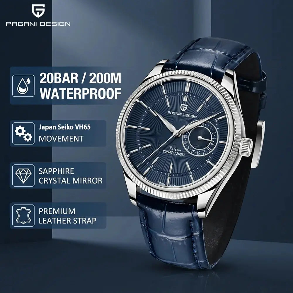 Pagani Design Men Quartz Wristwatch Luxury Sapphire Crystal Diver Watch 200m Water Resistant Date Display Business Style