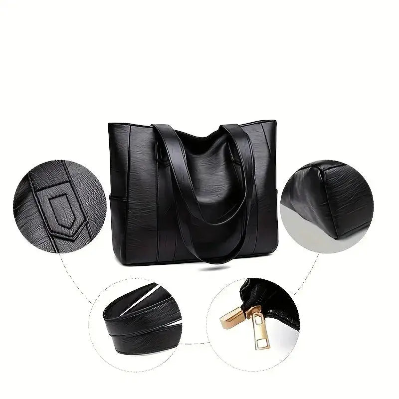 EcoVibe Vintage Large Capacity Tote Bag Premium Vegan PU Leather For Daily Commute And Weekend Trips