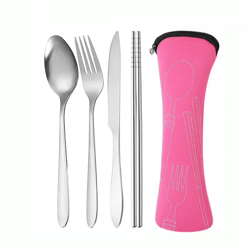 Portable Stainless Steel Cutlery Set 4 Pieces Knife Fork Spoon Chopsticks For School Travel Camping And Work