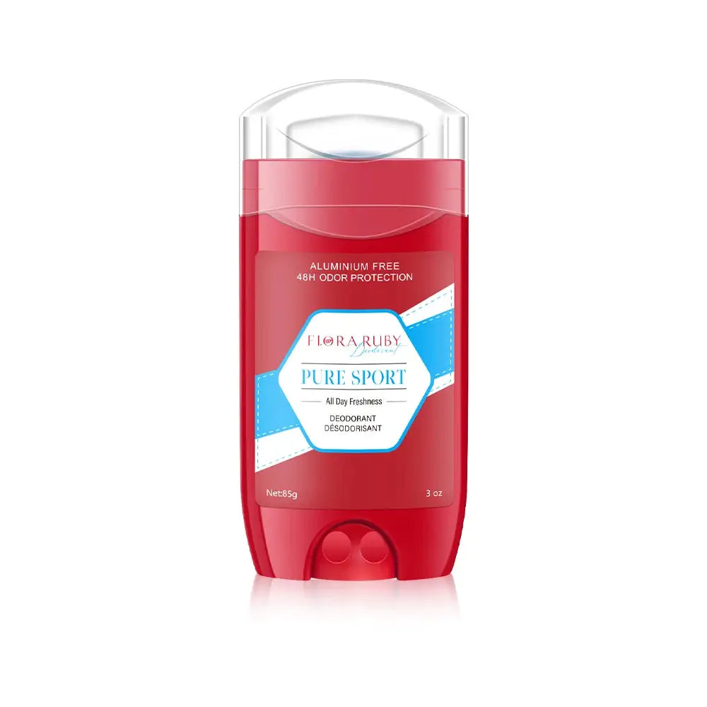 Aluminum Free Deodorant for Men in a red bottle with sandalwood cedarwood scent, 85g/3oz, 48h odor protection