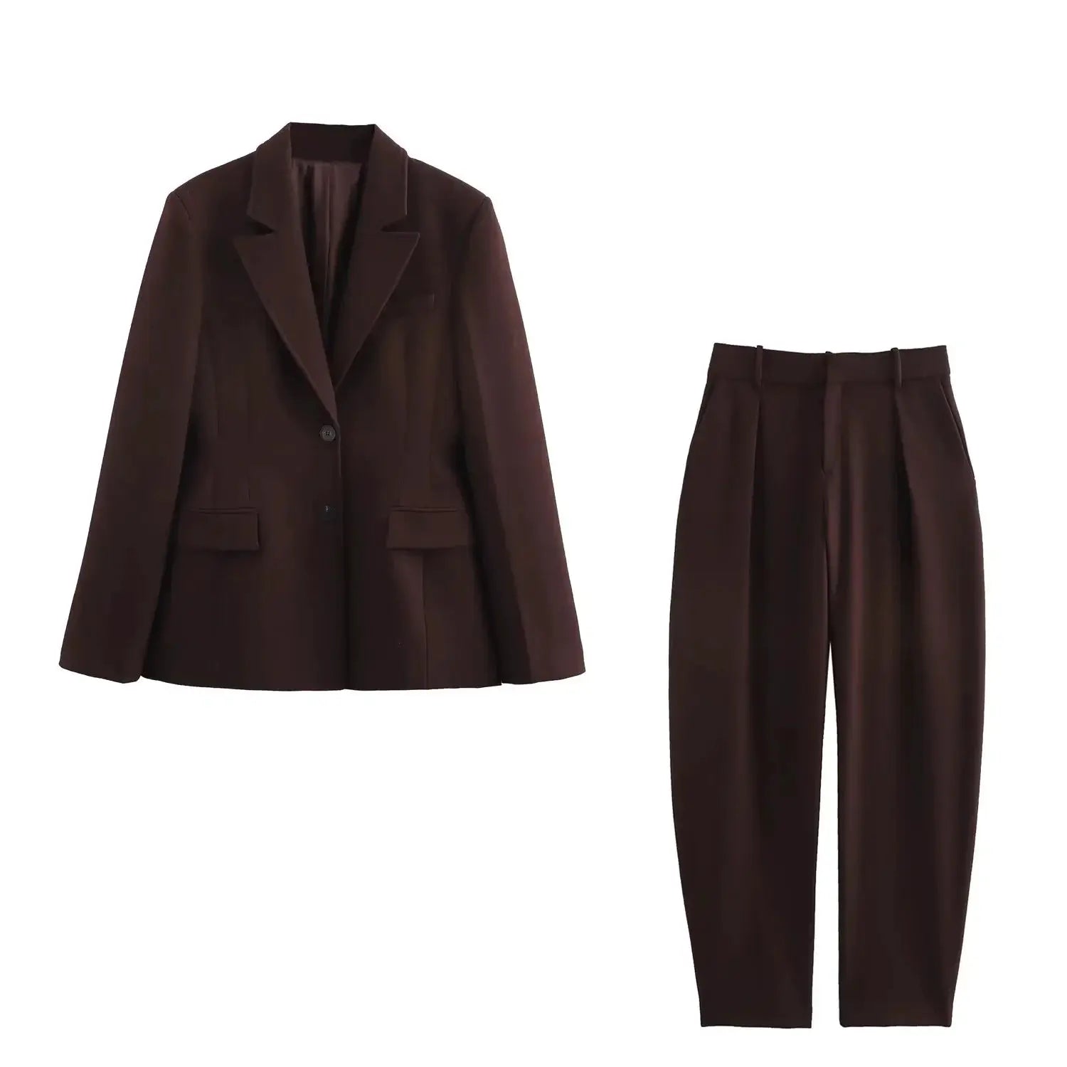 Brown blazer and matching trousers two-piece suit set by Simples Market