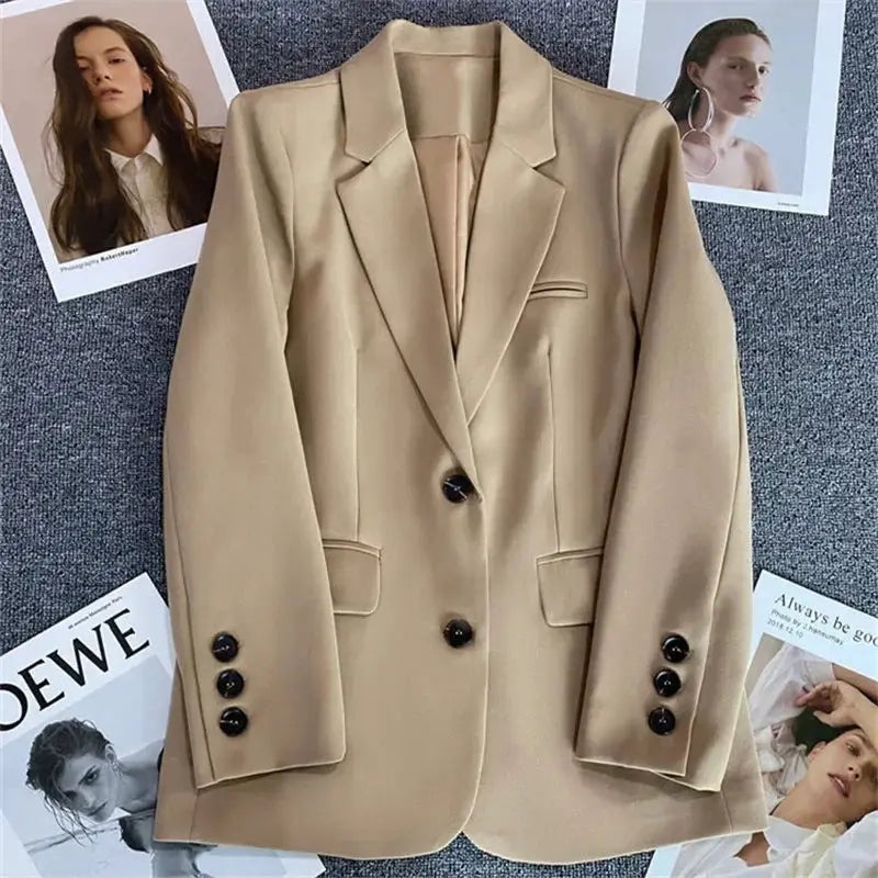 EleganceCo Office Lady Blazer For Women Slim Fit Single Button Notched Collar Jacket With Stretch Jersey