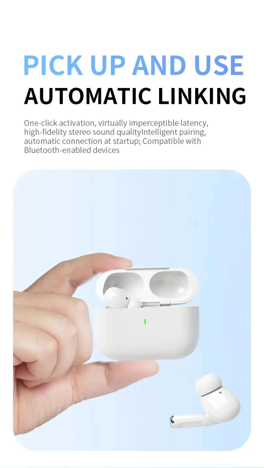 White 2025 Air Pro wireless Bluetooth earphones in a charging case