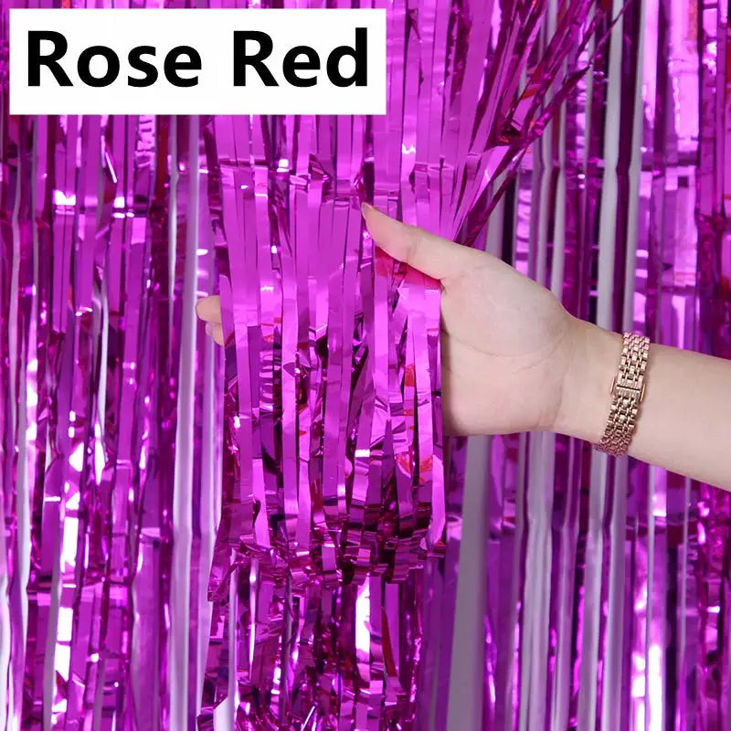 New 4 2 1 Pack Party Backdrop Metallic Foil Fringe Tinsel Curtain For Birthday Wedding Baby Shower
