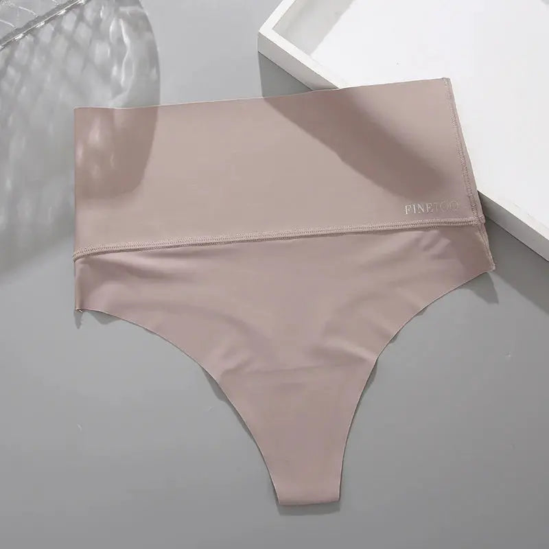 Seamless high-waist thong underwear, pale pink, breathable fabric, Finetoo
