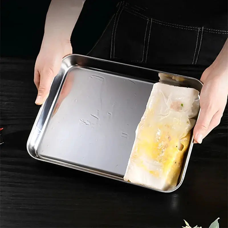 StellarSteel Rectangle Stainless Steel Serving Tray Durable Corrosion Resistant For Restaurants And Hotels