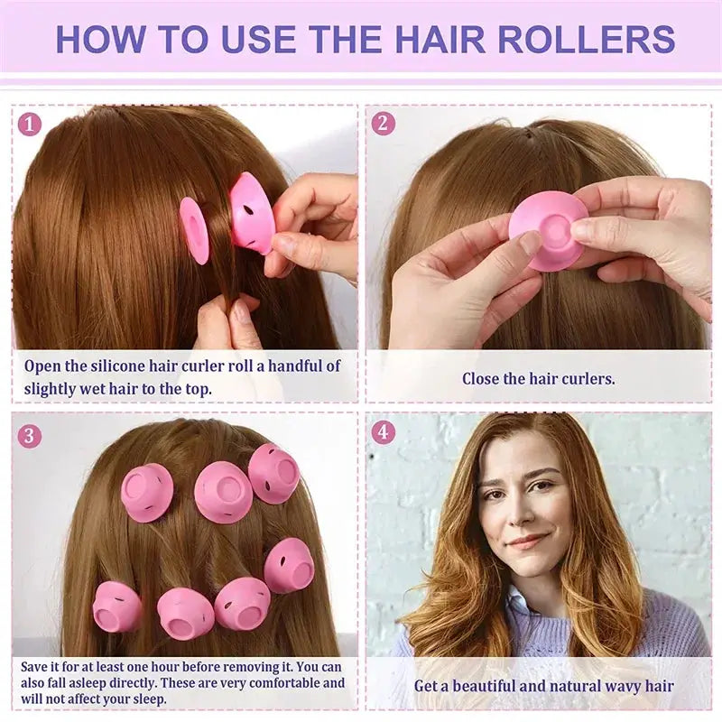 Soft silicone heatless hair curlers set in pink, 10/20pcs for DIY styling