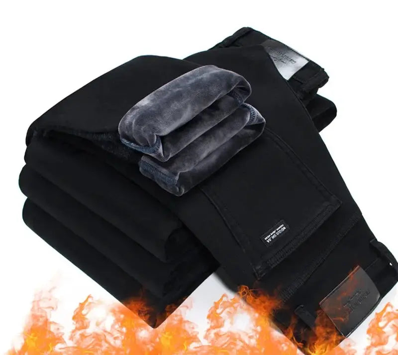 Men's fleece-lined black business casual trousers by Simples Market, warm winter pants, sizes 28-40