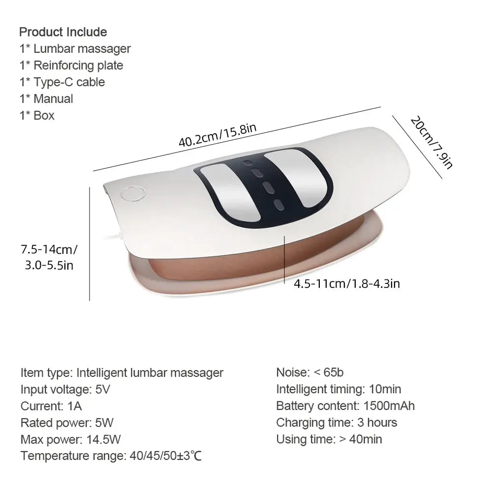 Electric lumbar traction massager by Simples Market with white top and brown base for back support.