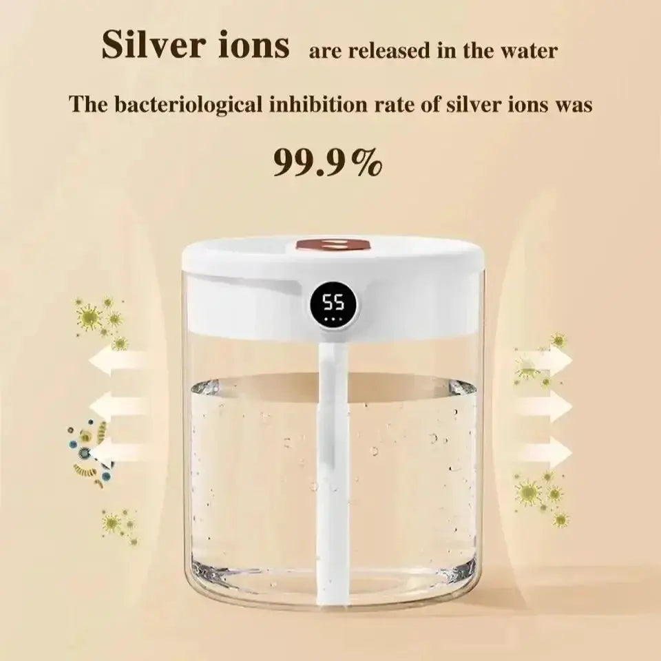 Dual Spray Humidifier USB Large Capacity Home 2L Quiet Bedroom LED Digital Display Night Light Office Desktop Mini Diffuser