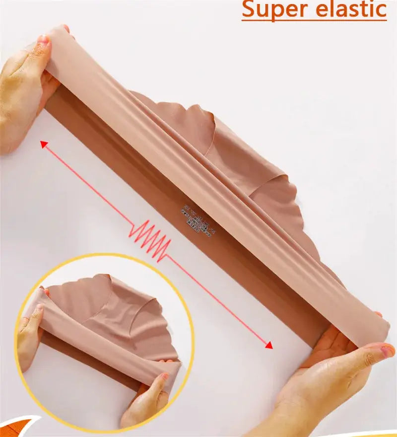 Ice Silk seamless panties set in nude beige, ultra-thin with wavy sides, 4-pack.