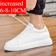 Men's white leather height-increasing sneakers with a 6-10 cm insole