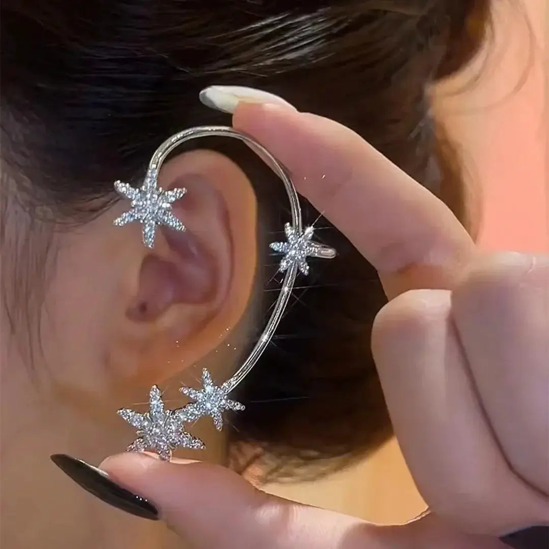 Silver-plated starburst clip-on ear cuffs with zircon crystals for women