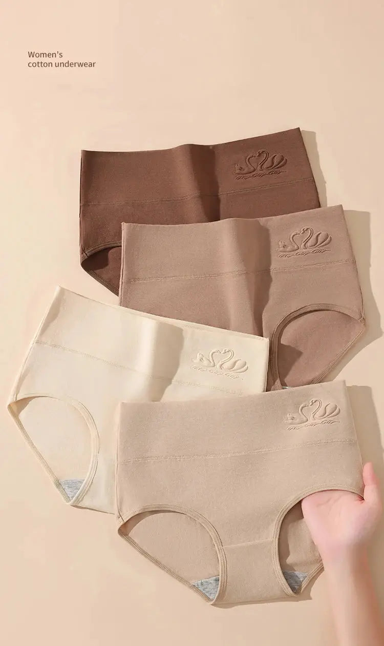 Simples Market 4-pack high-waist cotton body-shaper panties for women; neutral colors, sizes M–5XL.