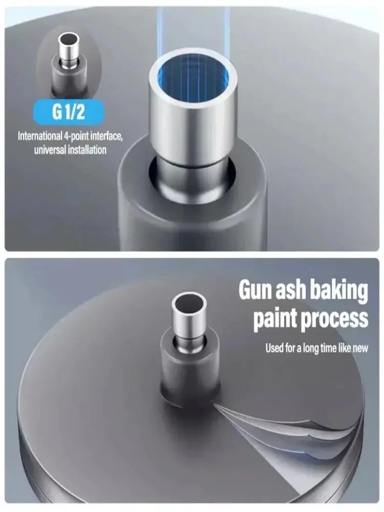 230mm panel showerhead with 6 spray modes and high-pressure rainfall, G1/2 connector, gun-ash baked finish