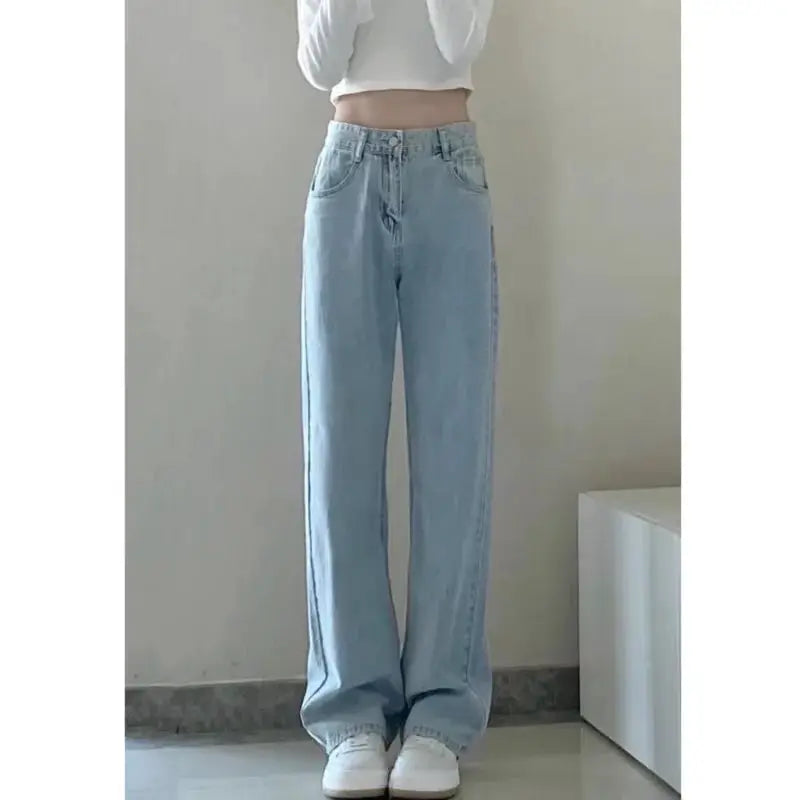 Women Vintage Wide Leg Denim Jeans All Season Casual Trousers