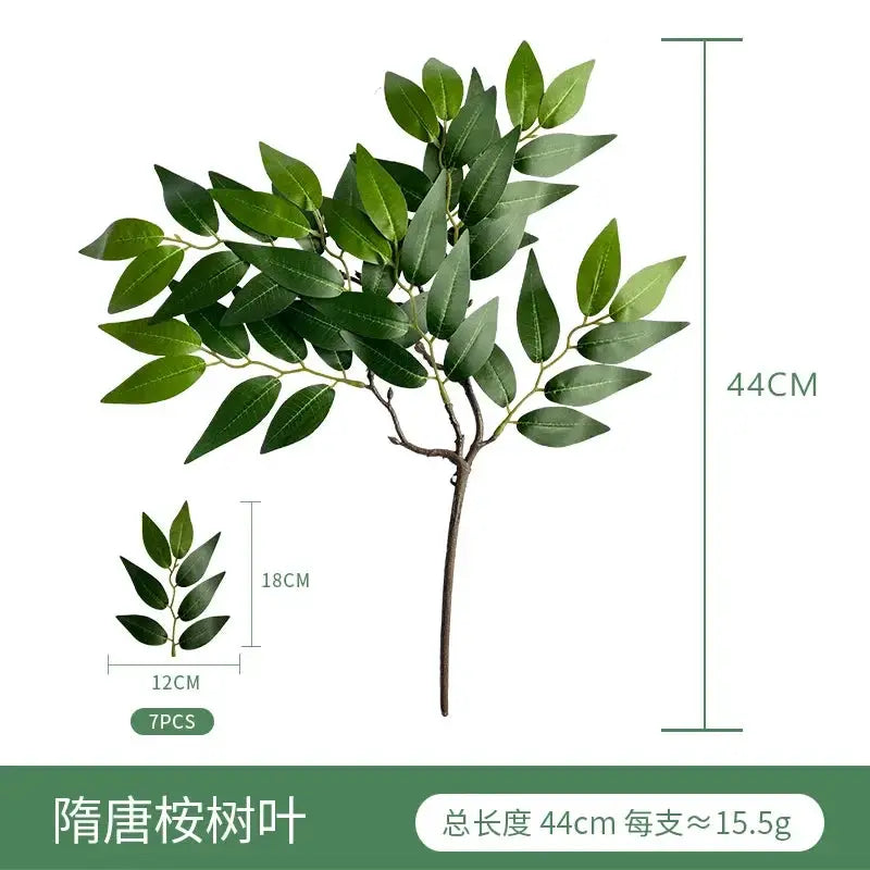 Artificial eucalyptus plant arrangement, 7pcs green faux leaves, 44cm tall for wedding and home decor