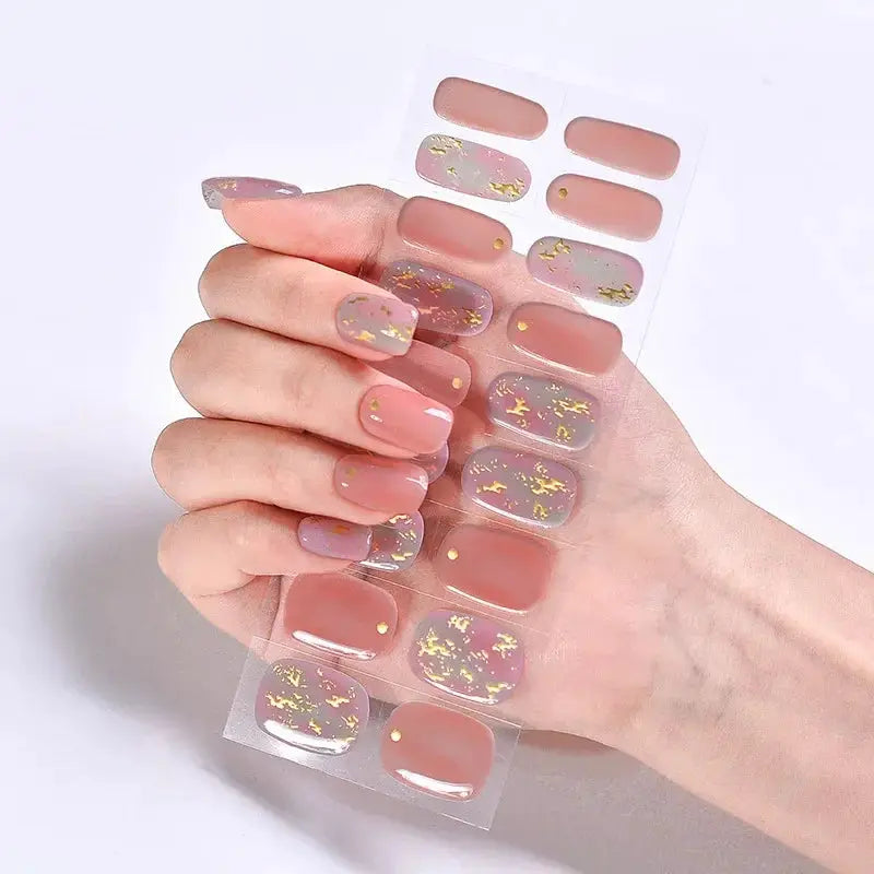 NailLux Semi Cured Nail Wraps For 16 To 20 Tips Easy Full Cover Adhesive Press On Nails Gel Finish UV LED Compatible