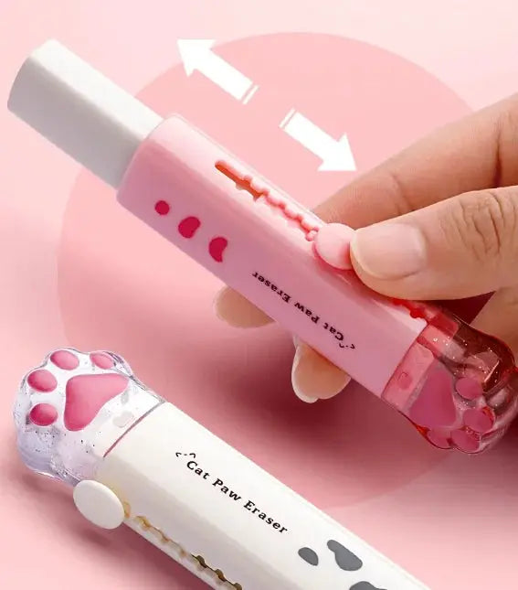 Eraser with retractable push-pull design, pink cat-paw eraser by Simples Market (2-pack)