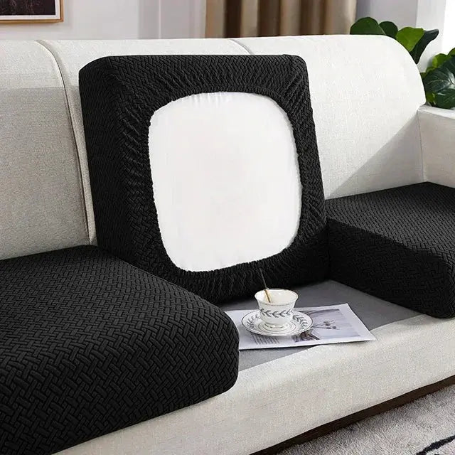 Thick jacquard sofa seat cushion cover in black, removable anti-dust slipcover